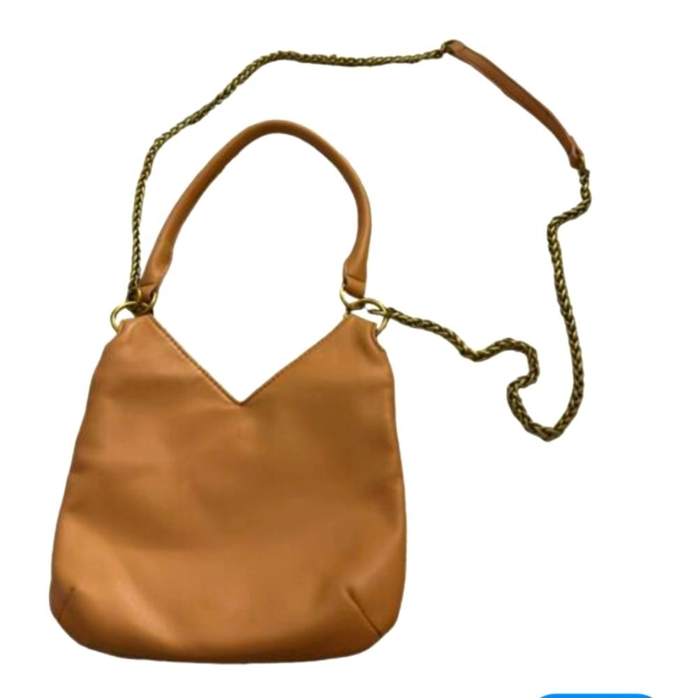 Anthropologie Small Shoulder Bag Chain Crossbody Shoulder Strap Gold Camel Tan